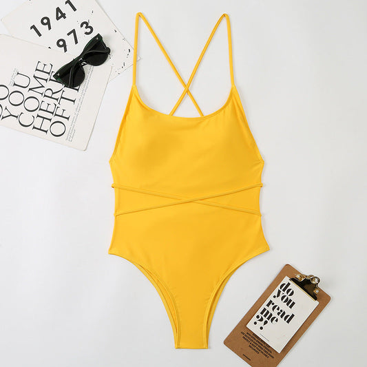 Sexy One Piece Nylon Multicolor Bikini Solid Color Tied Open Back Swimsuit Swimsuit Bella Mia