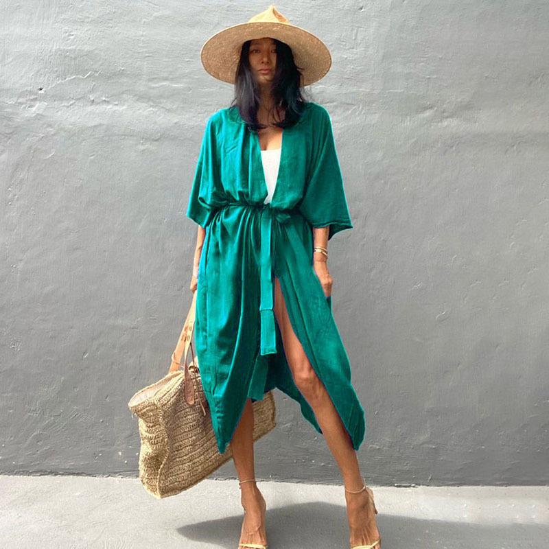 Popular Rayon Multi Color Beach Blouse Loose Cardigan Holiday Sun Protection Blouse after All Blouse