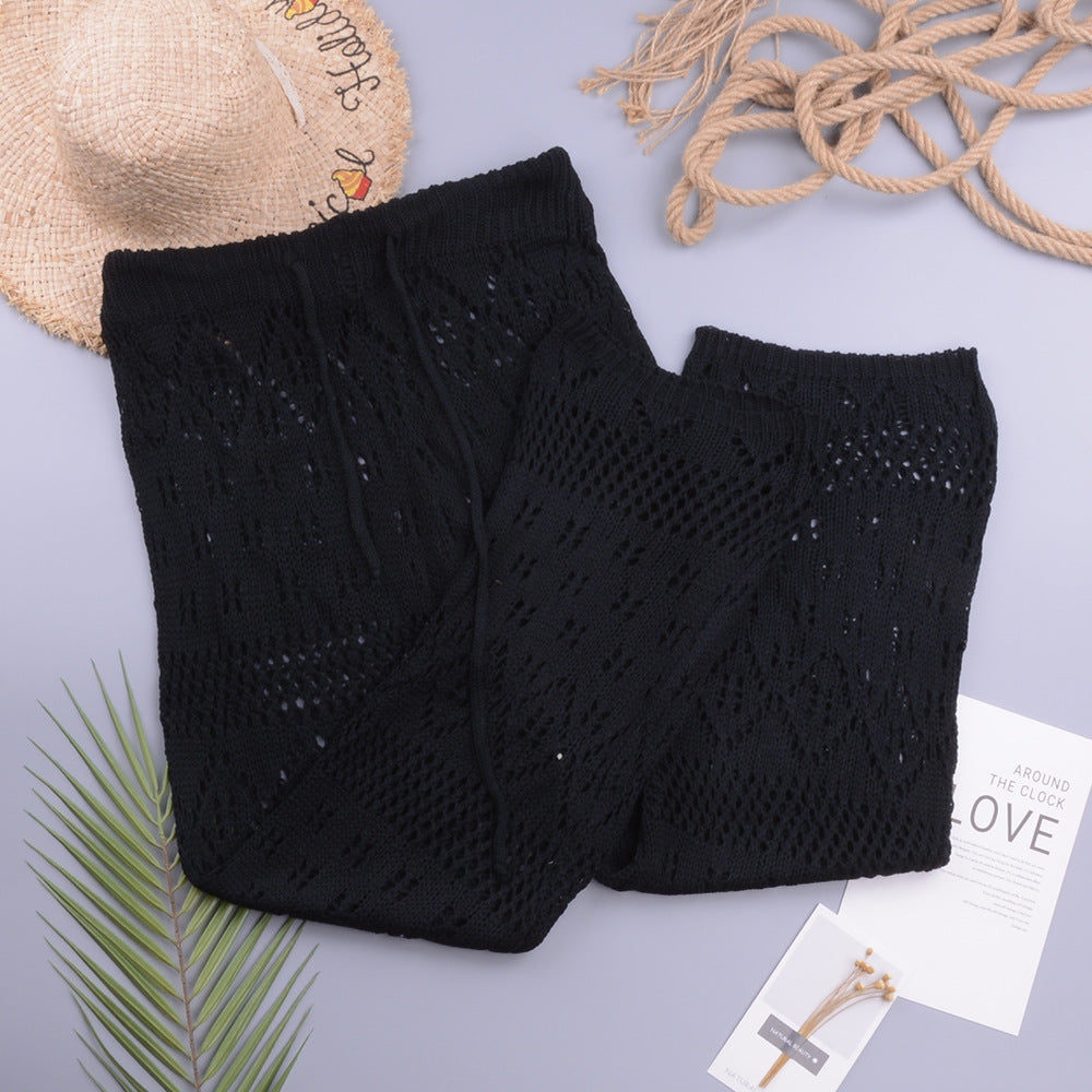 Sexy Women Nightclub Hollow Out Cutout Knitted Trousers Crocheted Beach Pants