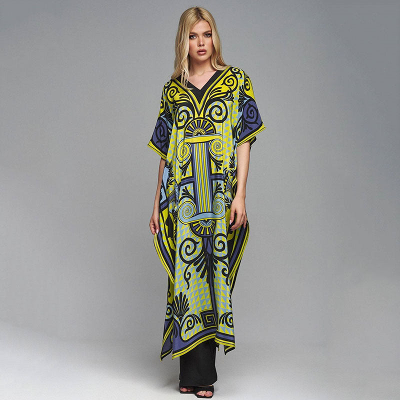 High End Polyester Printed Beach Cover Up Robe Dress Sun Protection Shirt Bikini Cover Up