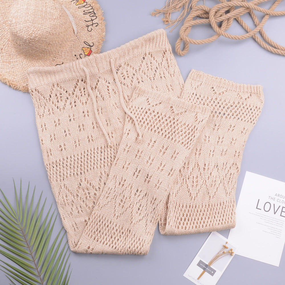 Sexy Women Nightclub Hollow Out Cutout Knitted Trousers Crocheted Beach Pants