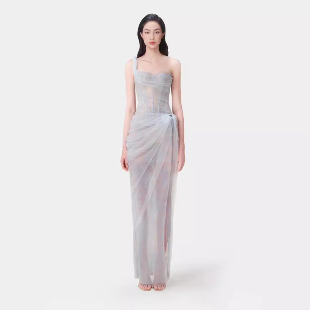 Summer Pure Sexy Lace Solid Color One Shoulder Dress