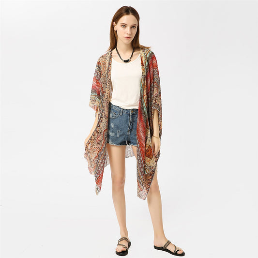 Spring Summer Paisley Pattern Kimono Cardigan Sun Protection Sun Shade Blouse Bella Mia