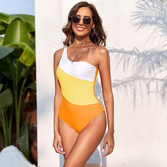 Swimsuit Solid Color Stitching One Piece Swimsuit Women Swimwear Bella Mia