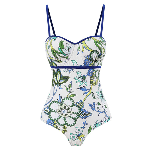 One Piece Swimsuit Women Skinny Slimming Vintage Printed Chiffon Dress with Steel Bracket Hard Bag Swimsuit Bella Mia