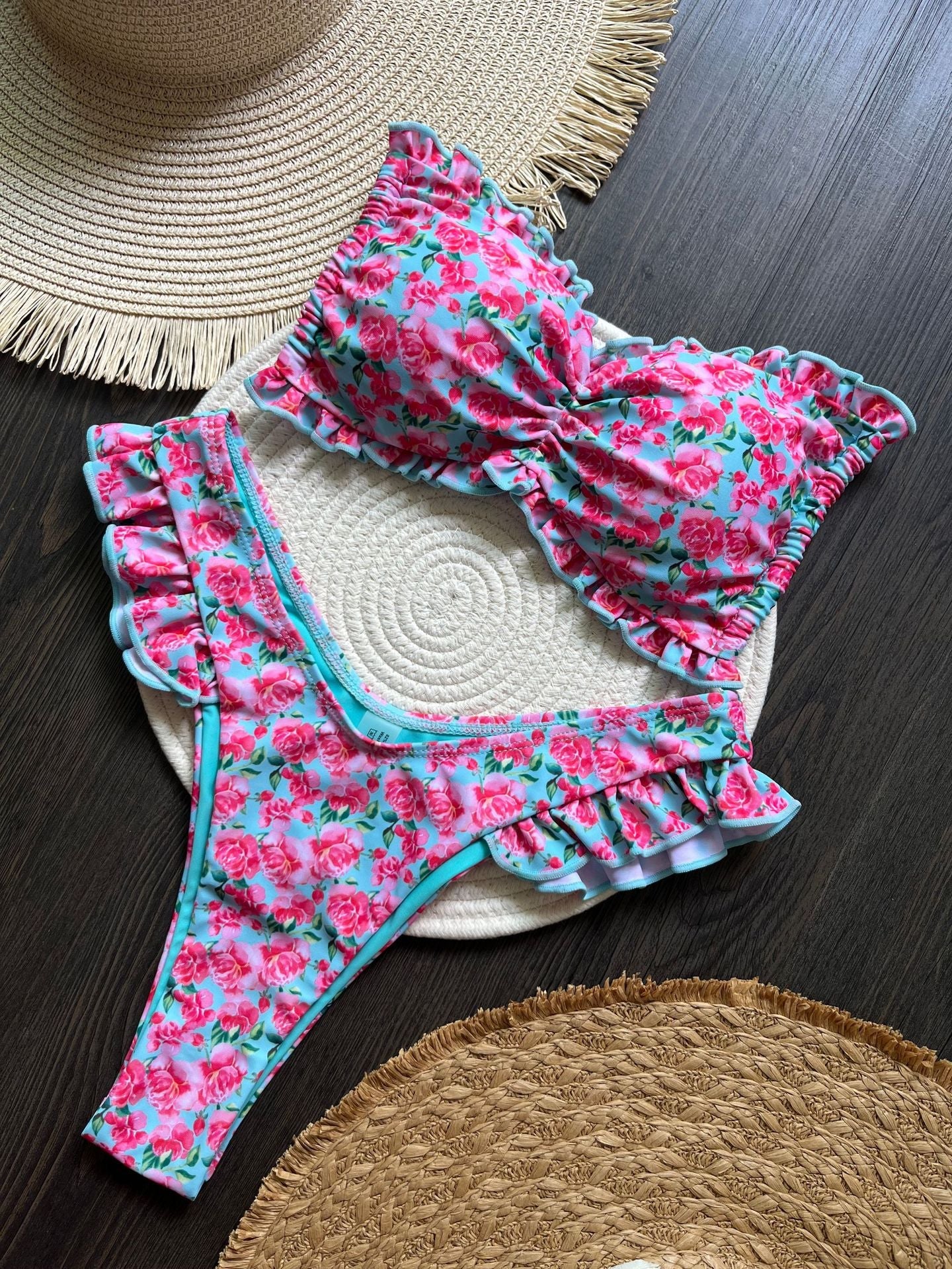 Floral Print Flying Bikini Low Waist Lace up Biquini