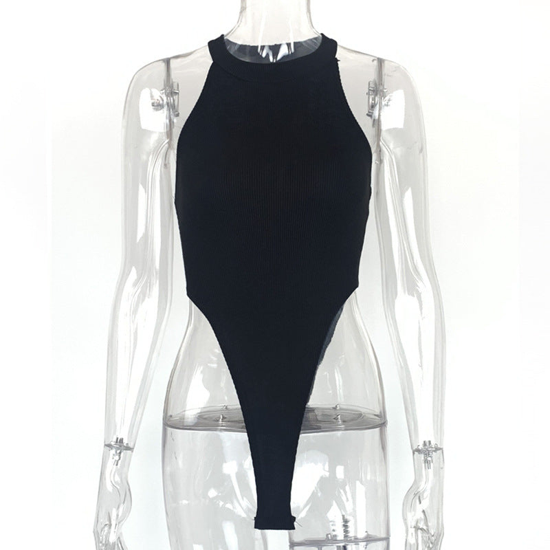 Summer Women Clothing Slim Vest Top Sexy Halter Sleeveless High Slit Bodysuit