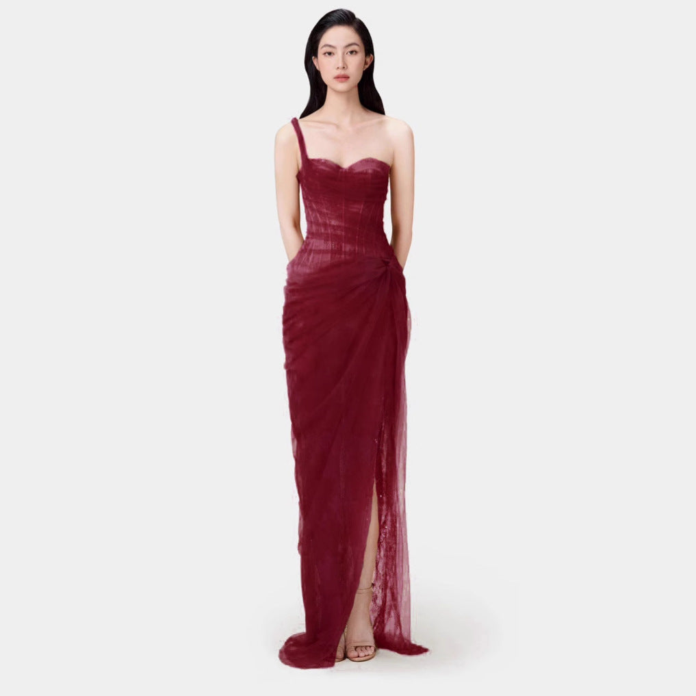 Summer Pure Sexy Lace Solid Color One Shoulder Dress