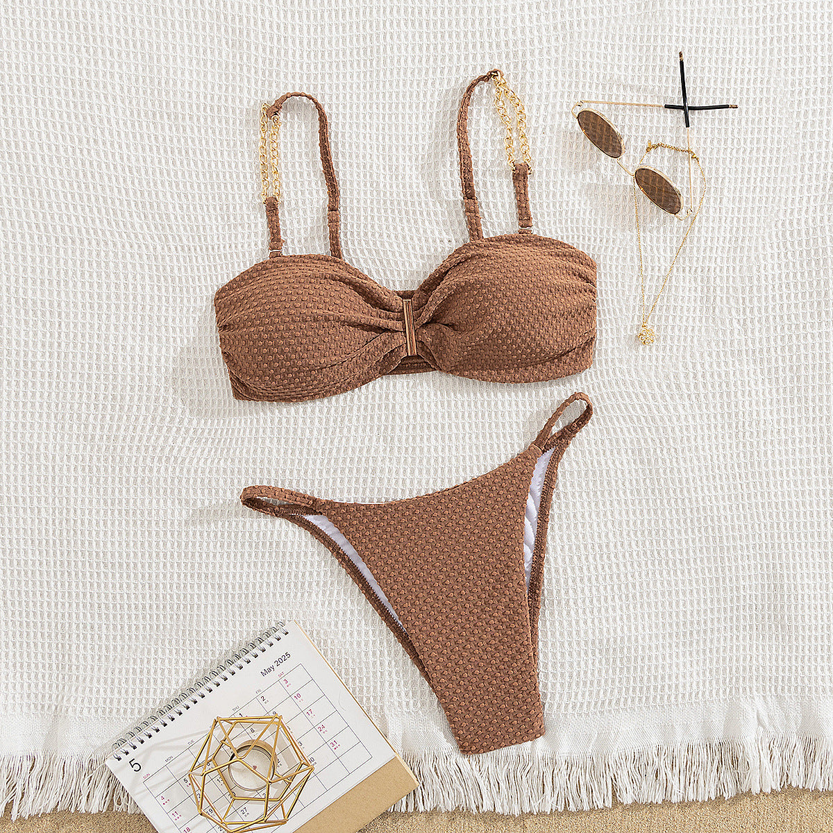 Women Solid Color Tube Top Bikini Three Point Sexy Split Swimsuit Export Bikini