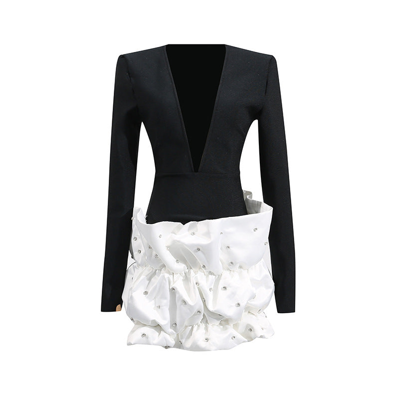 Sexy Tiered Dress Summer Elegant Irregular Asymmetric Slim Fit Patchwork Hip Bag Dress Women