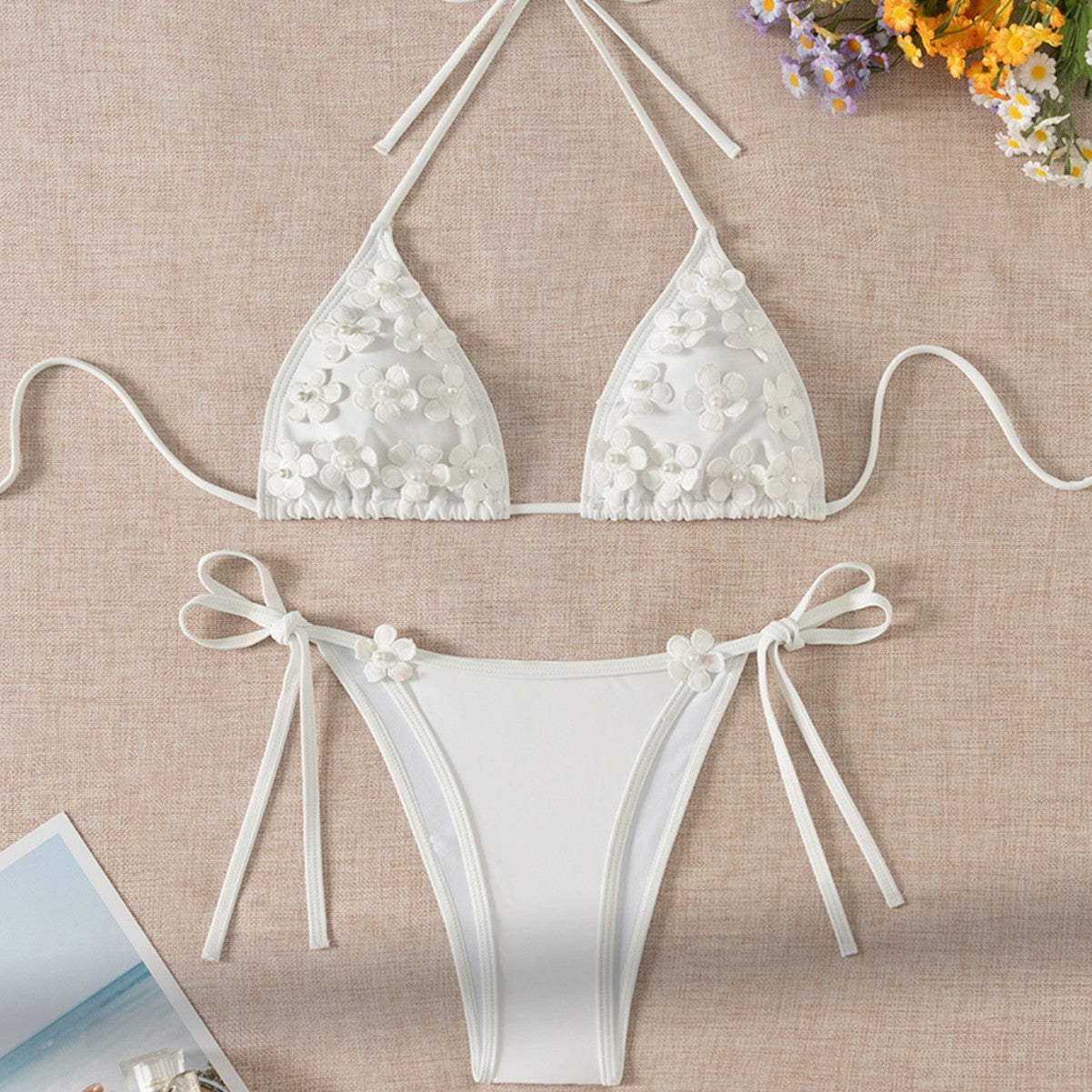 Three Dimensional Floral Women Bikini Sexy Triangle Bikini