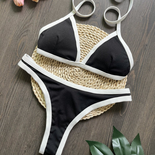 Sunken Stripe Black White Bikini Swimsuit Beach Sexy Women Swimsuit Bella Mia