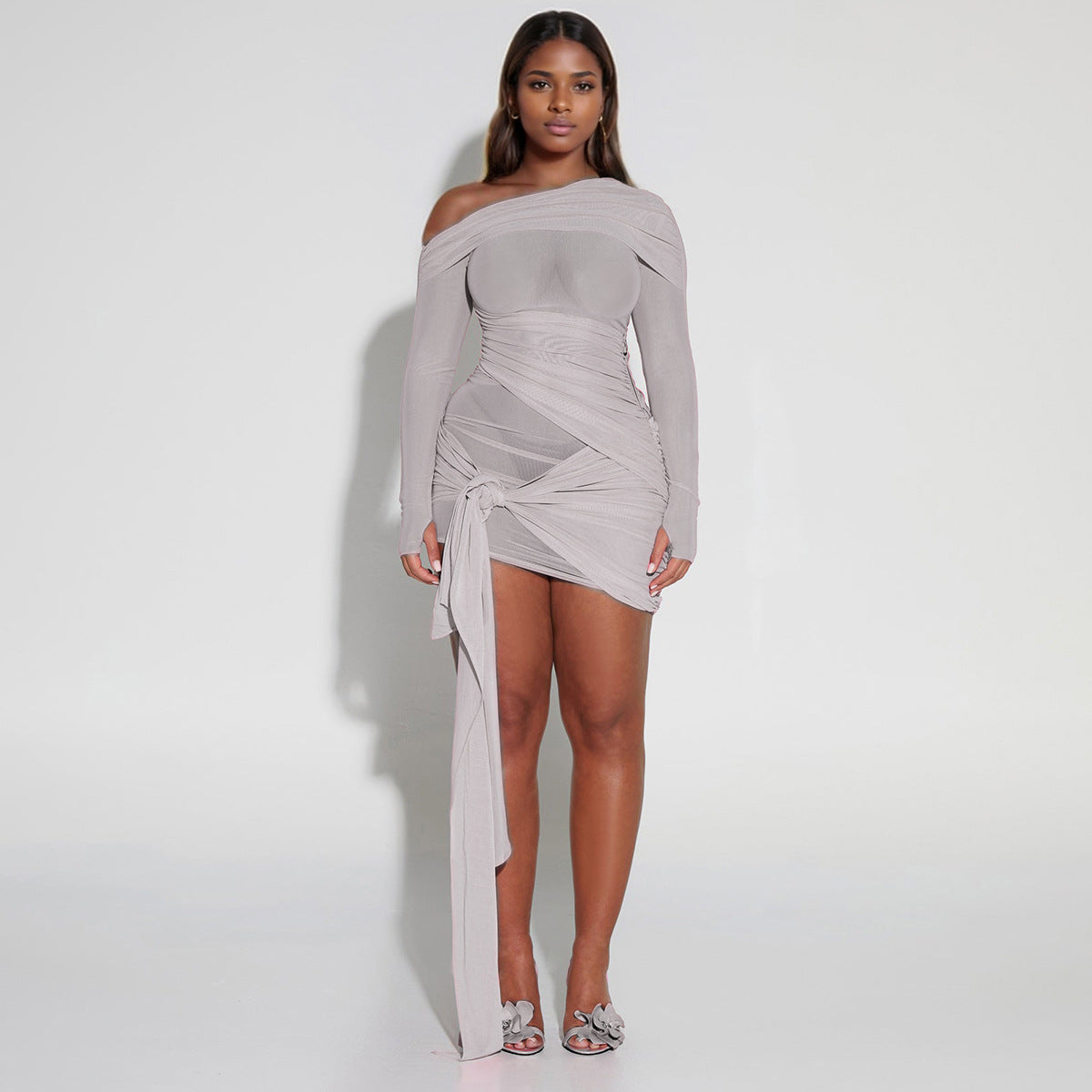 Spring Summer Women Wear Off Neck Design Sexy Pleated Dress Dopamine Sexy