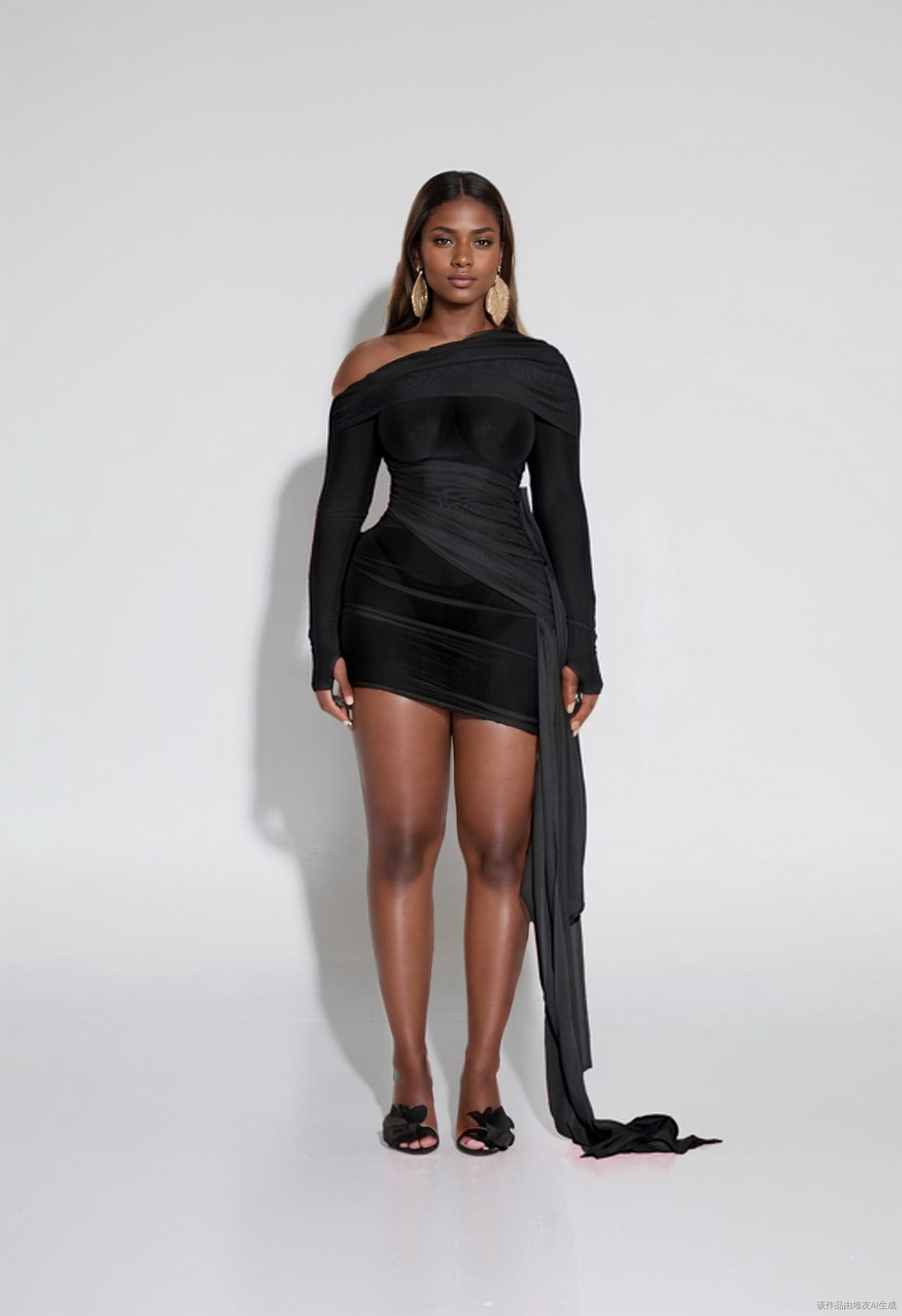 Spring Summer Women Wear Off Neck Design Sexy Pleated Dress Dopamine Sexy