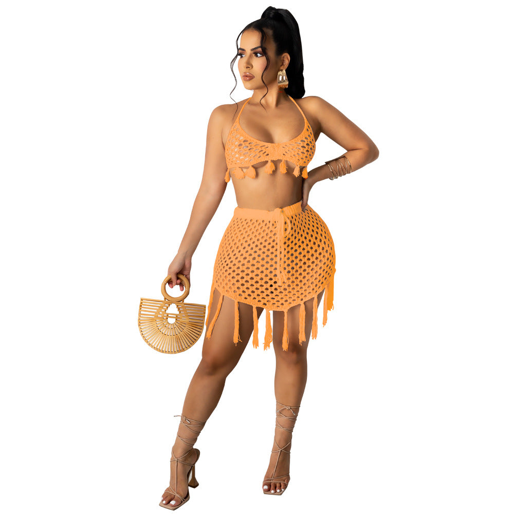 Knitted Mesh Bikini Beachwear Two Piece Set