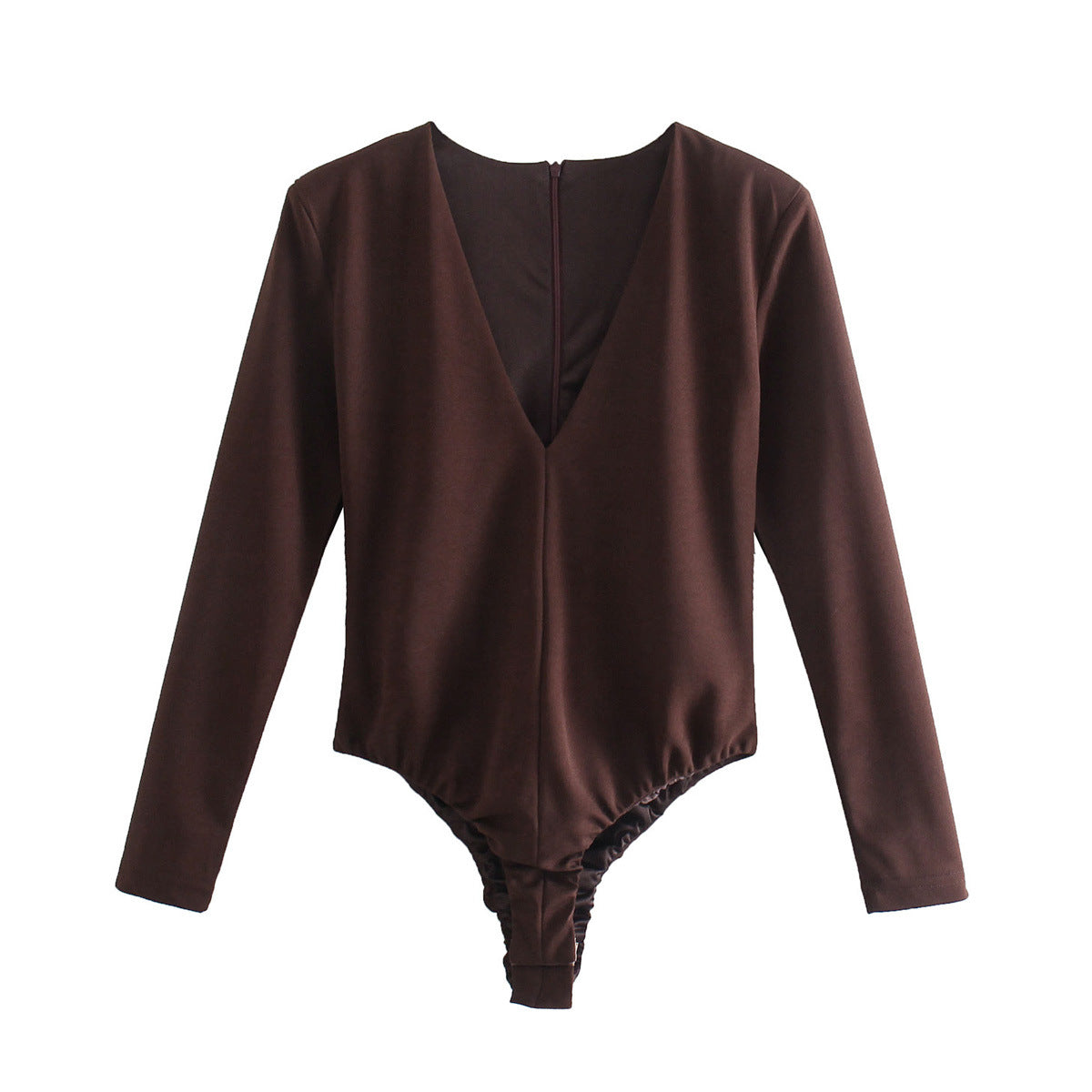 Women Clothing Sexy Four Color Deep V Plunge neck Padded Shoulder Close Fitting Inner Bodysuit