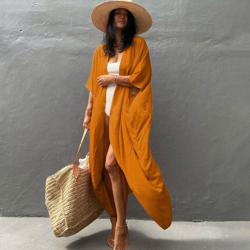 Popular Rayon Multi Color Beach Blouse Loose Cardigan Holiday Sun Protection Blouse after All Blouse
