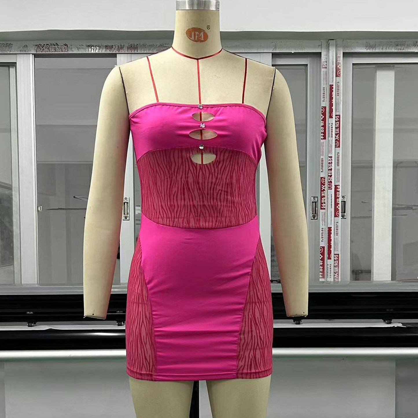 Summer Beaded Tube Top Dress Hollow Out Cutout Out Mesh Stitching See Through Sheath Sexy Short Dress Women