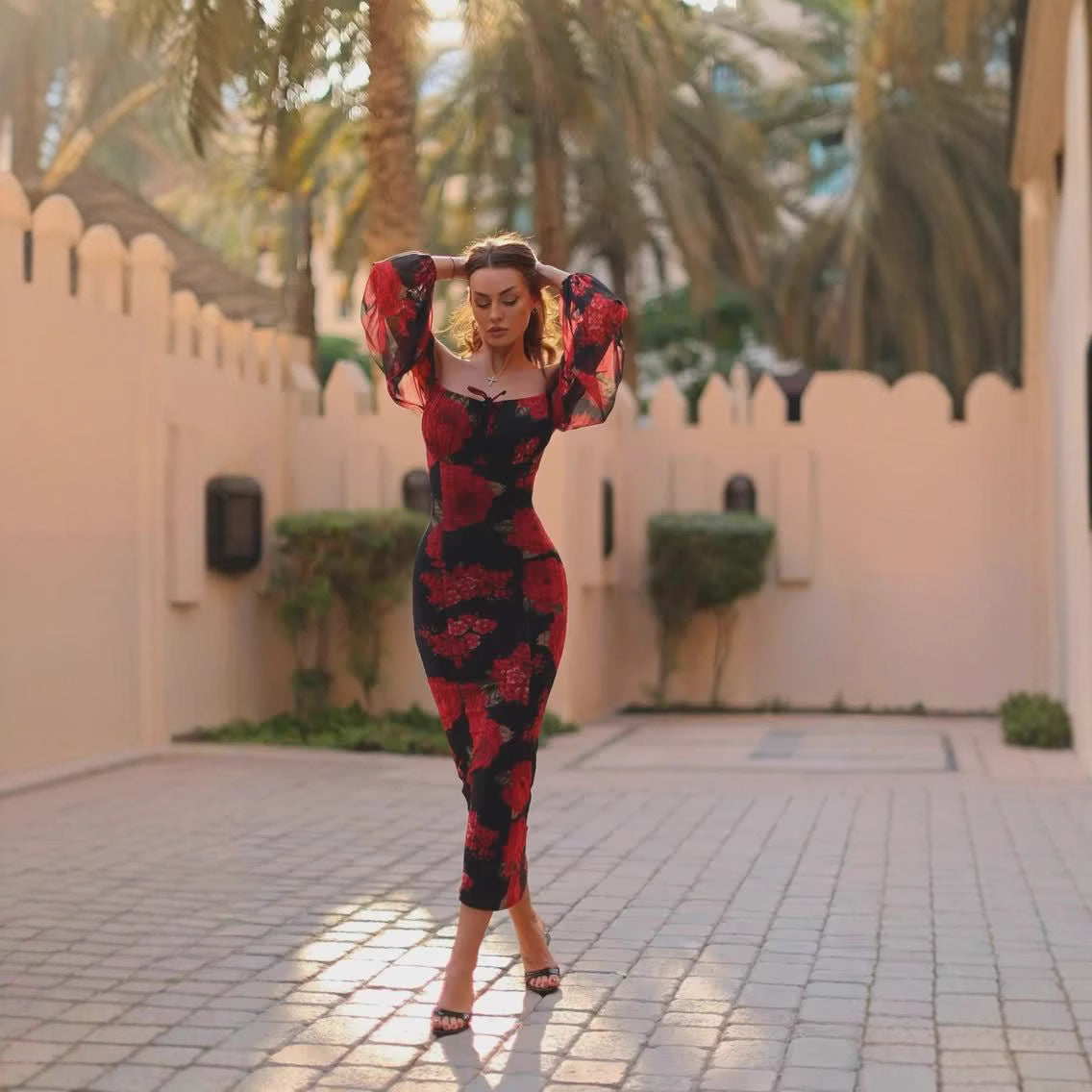 Women Clothing Tea Break Floral Print off Shoulder Slim Fit Hip Dresses Bella Mia