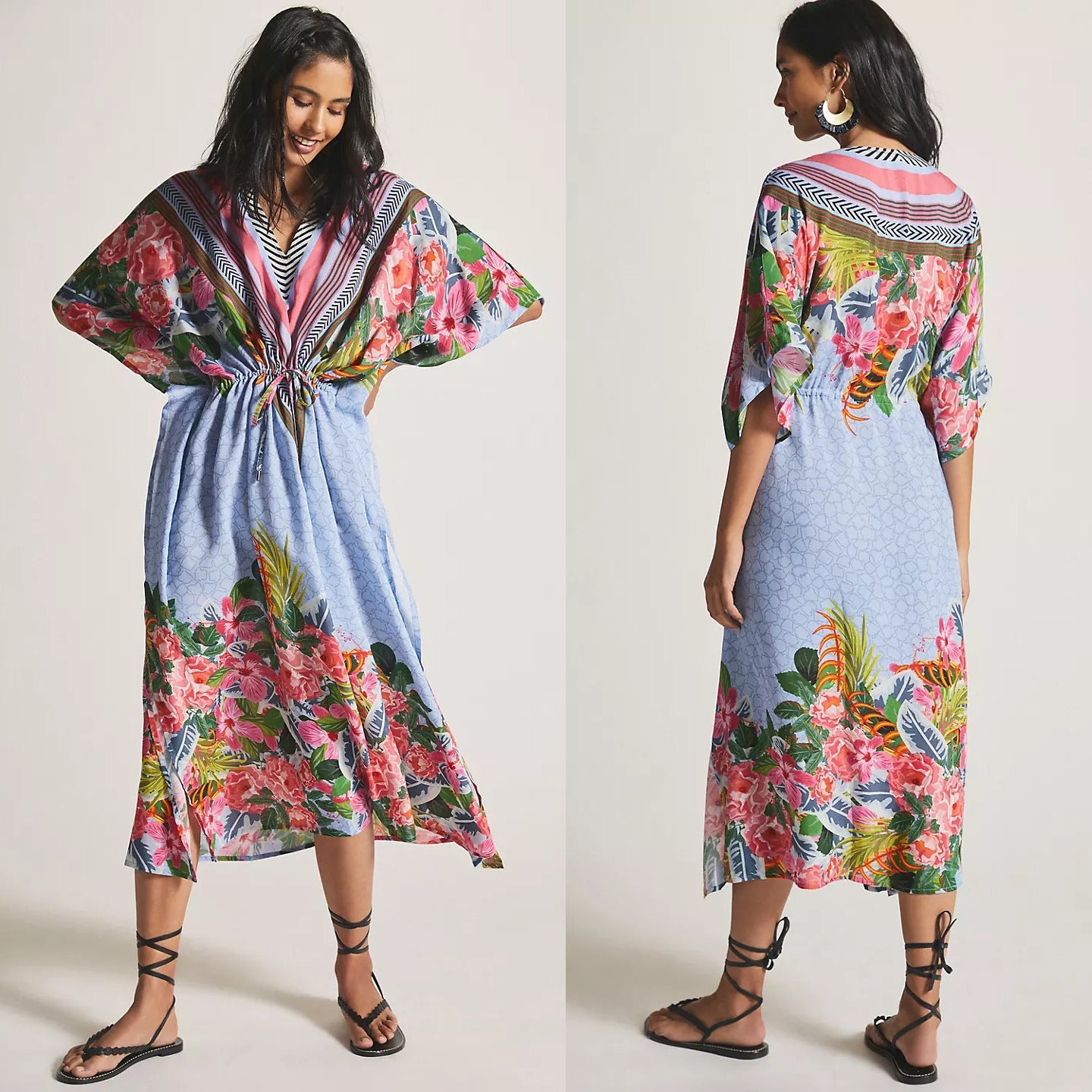 Positioning Two-Head Printed Pull-Belt Blouse Holiday Casual Beach Bikini Cover