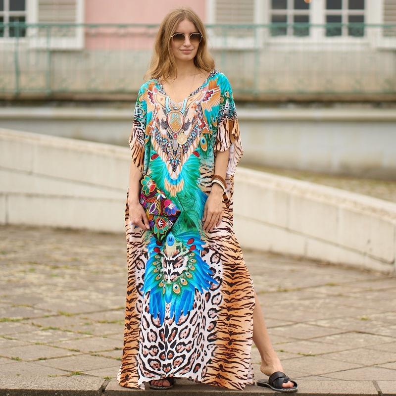 Rayon Positioning Printing Beach Cover up Loose Vacation Dress Beach Cover Up Colors
