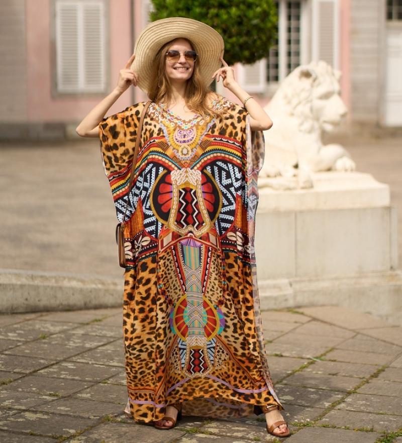 Rayon Positioning Printing Beach Cover up Loose Vacation Dress Beach Cover Up Colors