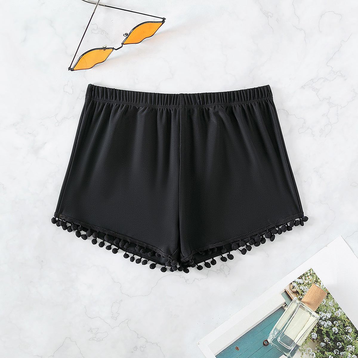Solid Color Swimming Trunks Beach Boyshorts Cute Fur Ball Swimsuit Swimwear Women Bella Mia
