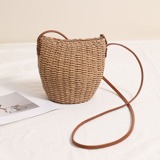 Cute Crossbody Bucket Straw Bag Simple Straw Bag Woven Bag Seaside Vacation Beach Bag All Matching Rattan Weave Bag Bella Mia