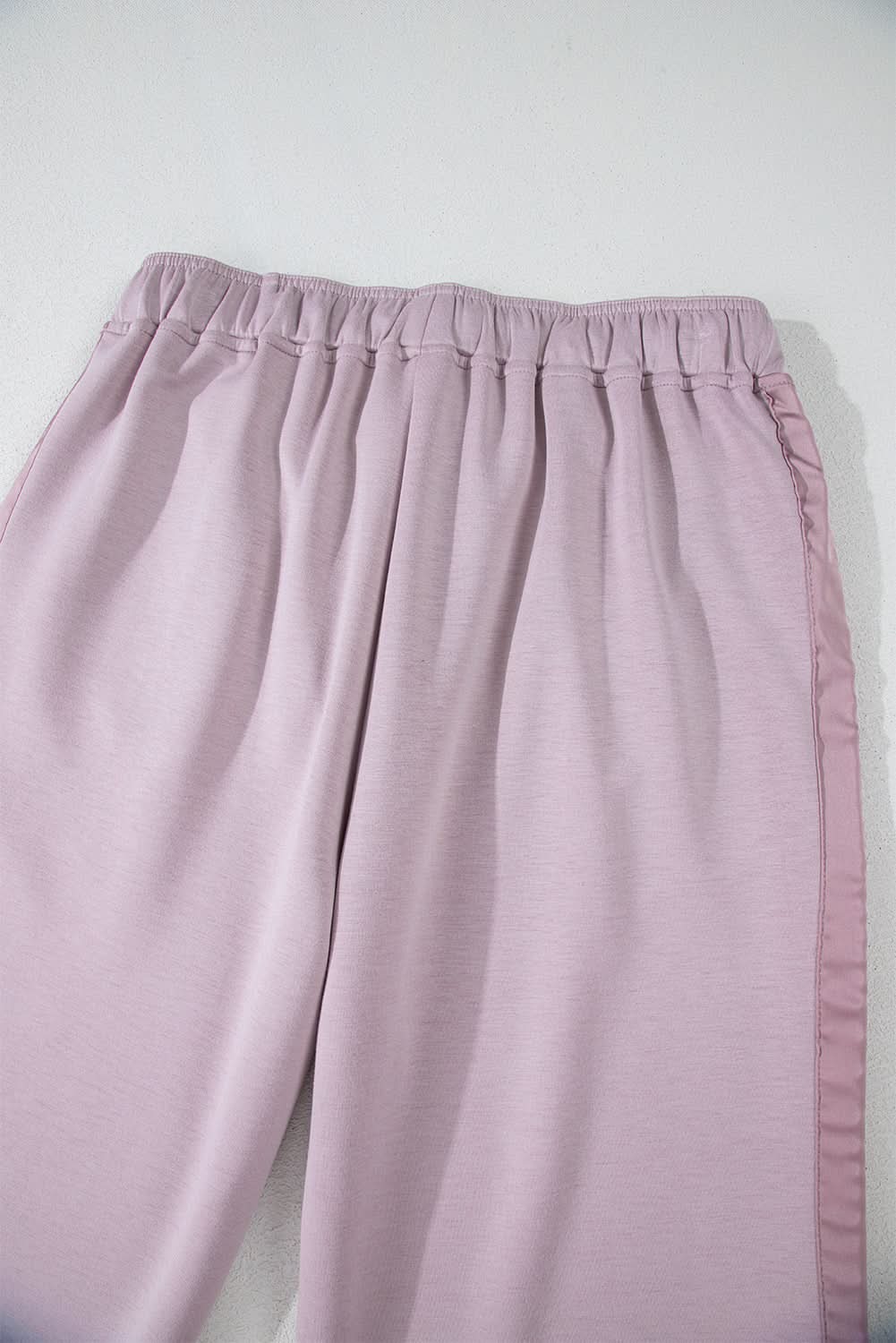 Orchid Petal Drawstring Waist Satin Stripe Patch Straight Leg High Waist Pants - Love Salve