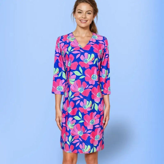 Brisbane V Neck Dress In Sugar Magnolia Cobalt Versaway Katherine Way
