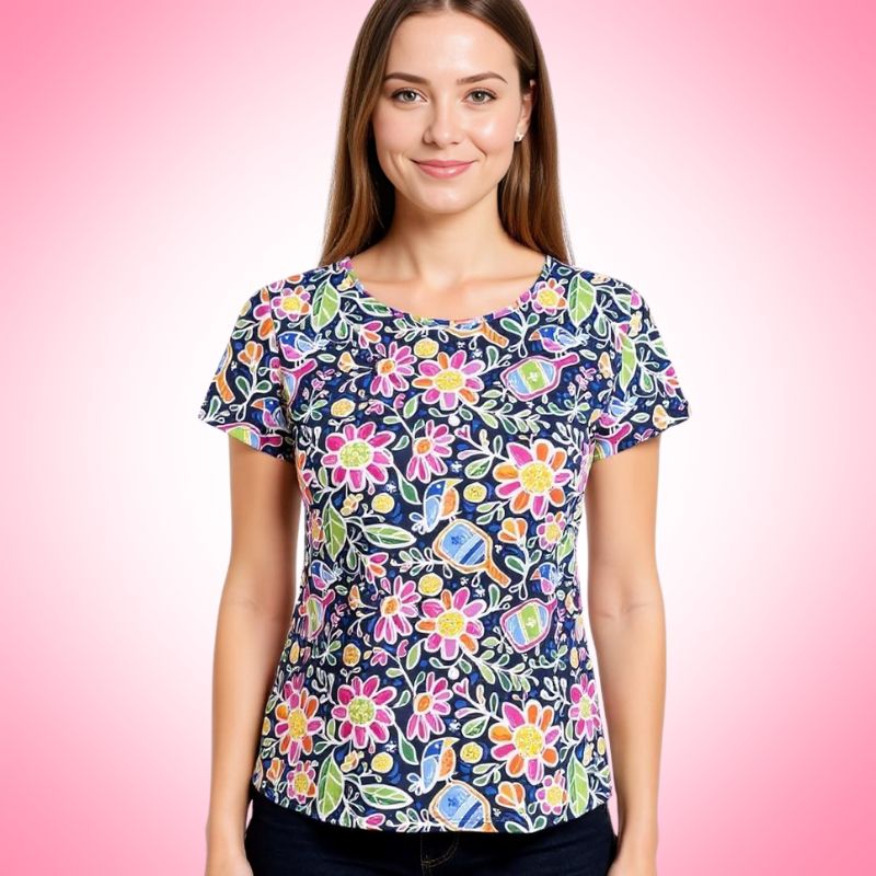 Fenwick Crew Neck Tee Pickle Me Pink Navy Activewear