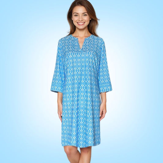 Vero Beach Tunic Dress Blue White Cupid Arrow Neckline Katherine Way
