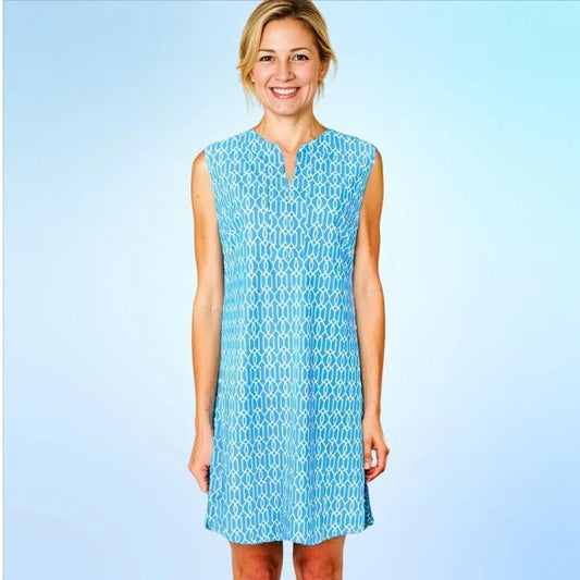 Hampton Sleeveless Tunic Dress Cupid Arrow Blue White Katherine Way