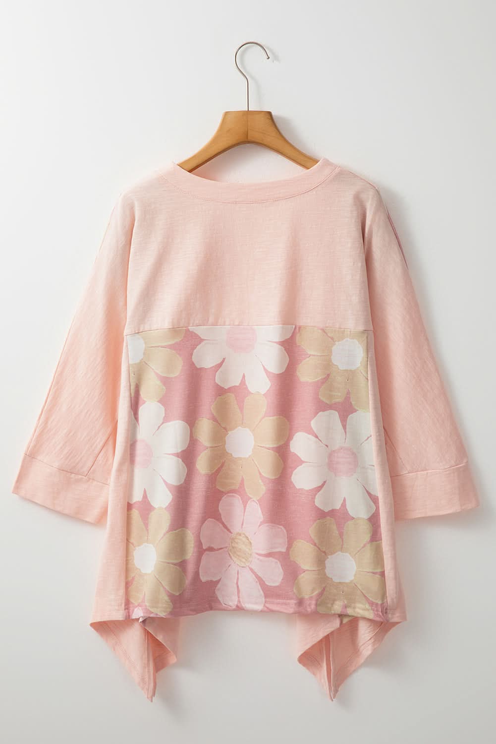 Pink Flower Patchwork Exposed Seam Oversized High Low Top - Love Salve