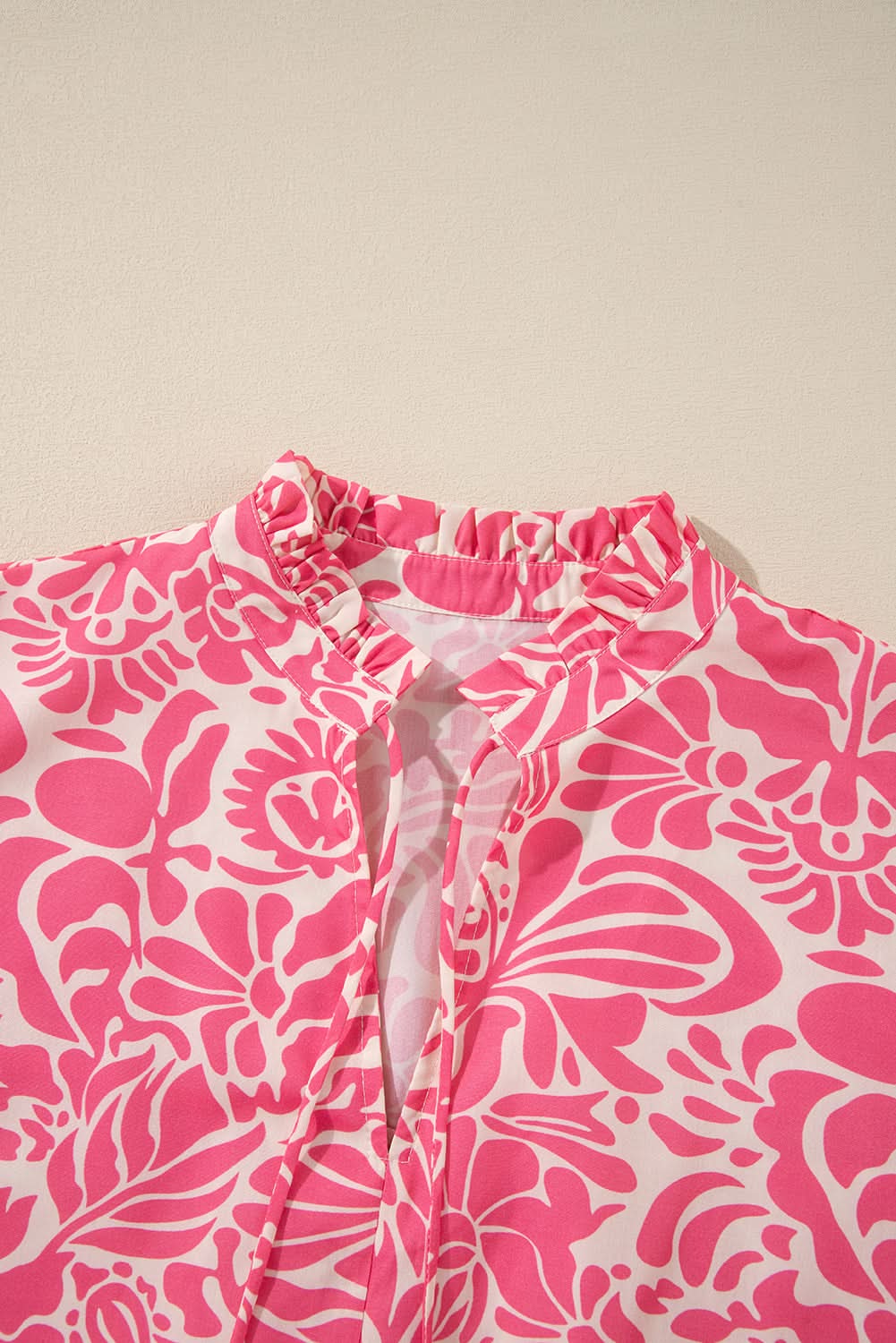 Pink Plus Size Floral Print Frilled Neck Puff Sleeve Top - Love Salve