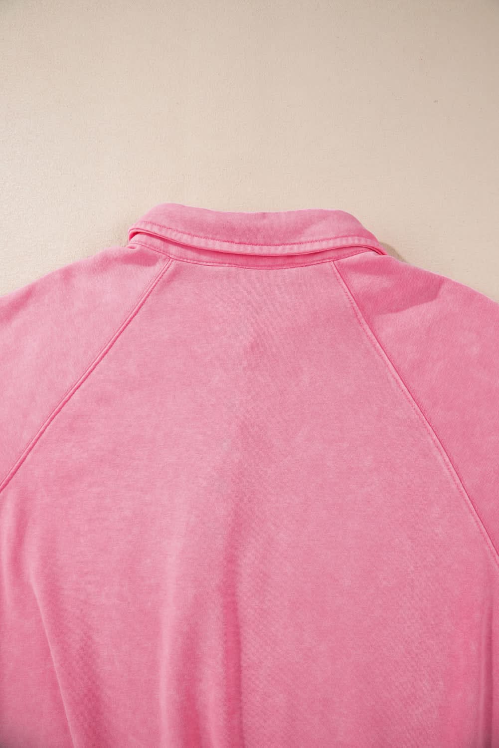 Pink Solid Snap Buttons Collared Balloon Sleeve Oversized Sweatshirt - Love Salve