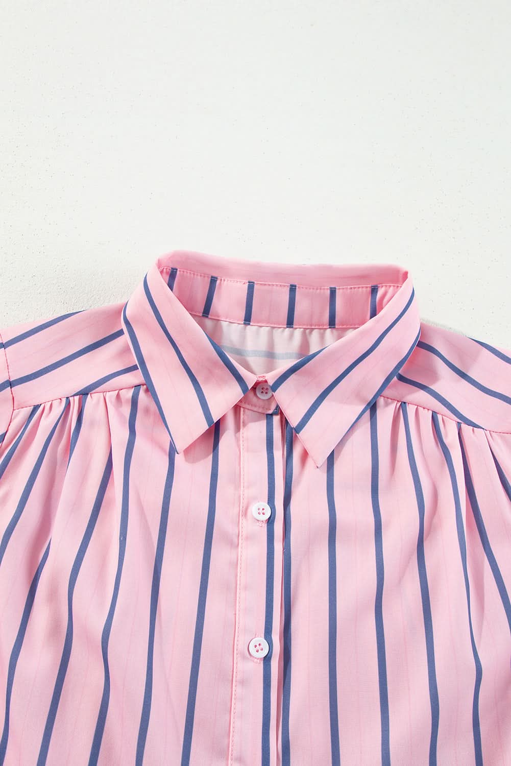 Pink Stripe Ruffled Hem Button-up Collared Shirt Mini Dress - Love Salve