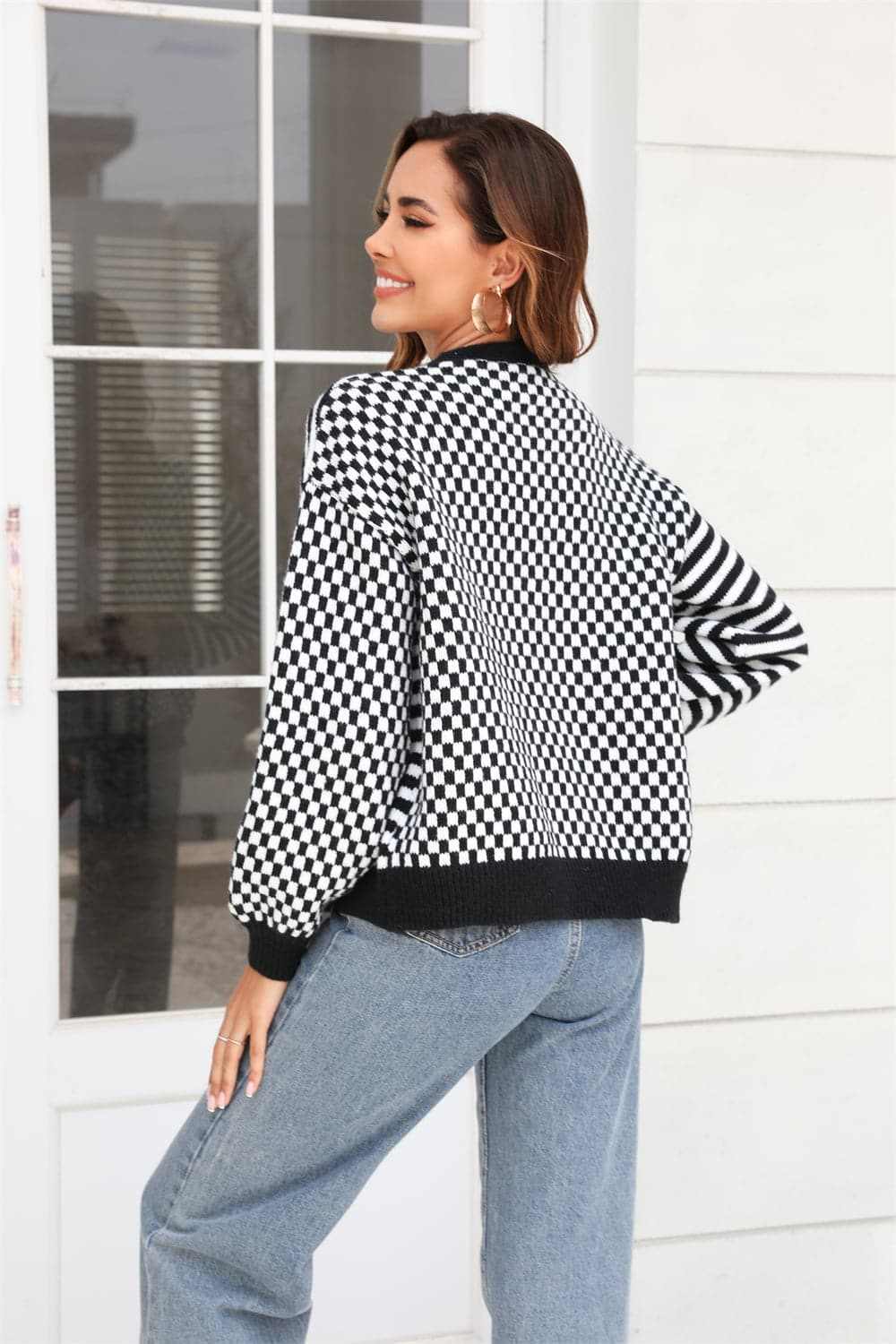 Plaid and stripe cardigan with buttons - Love Salve