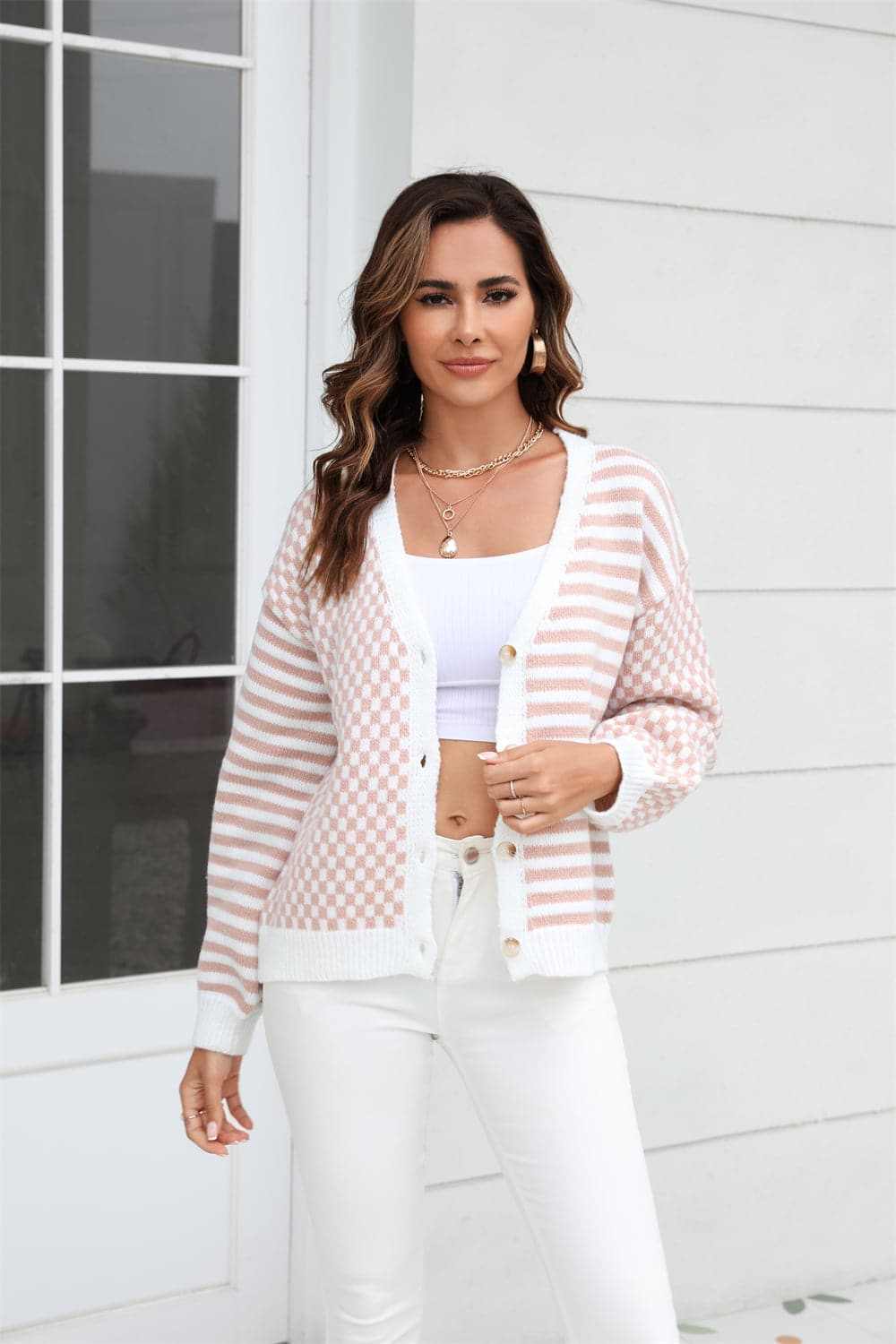 Plaid and stripe cardigan with buttons - Love Salve
