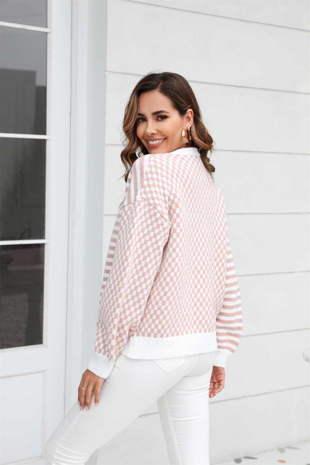 Plaid and stripe cardigan with buttons - Love Salve