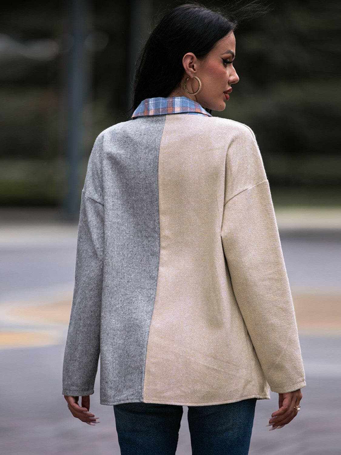 Plaid drop shoulder oversized shacket - Love Salve