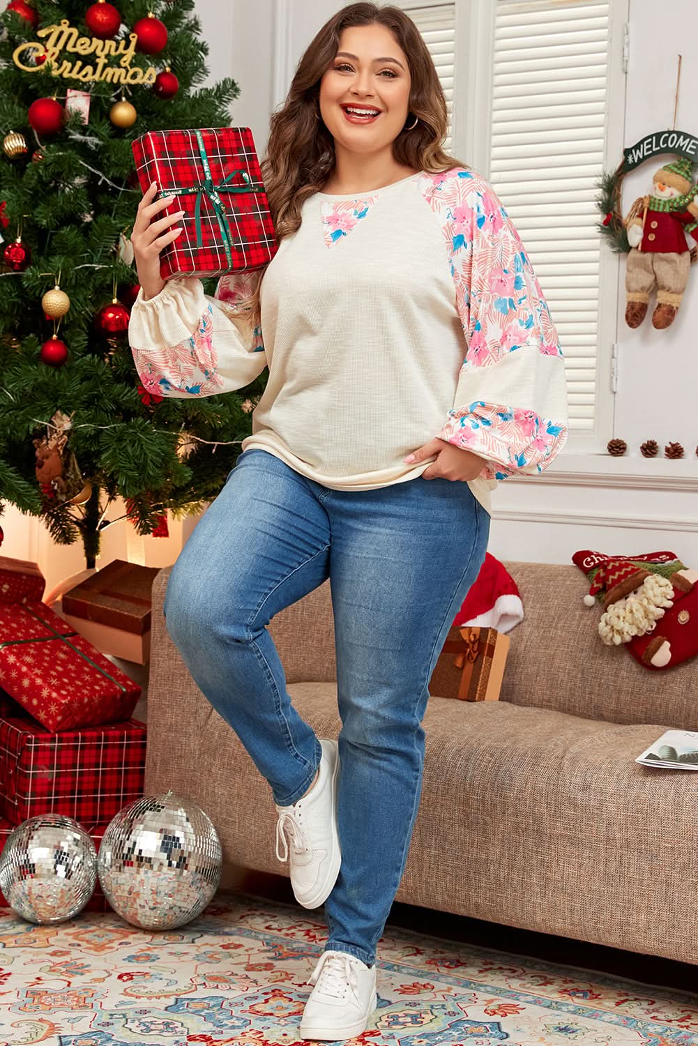 Plus-size apricot floral top - Love Salve