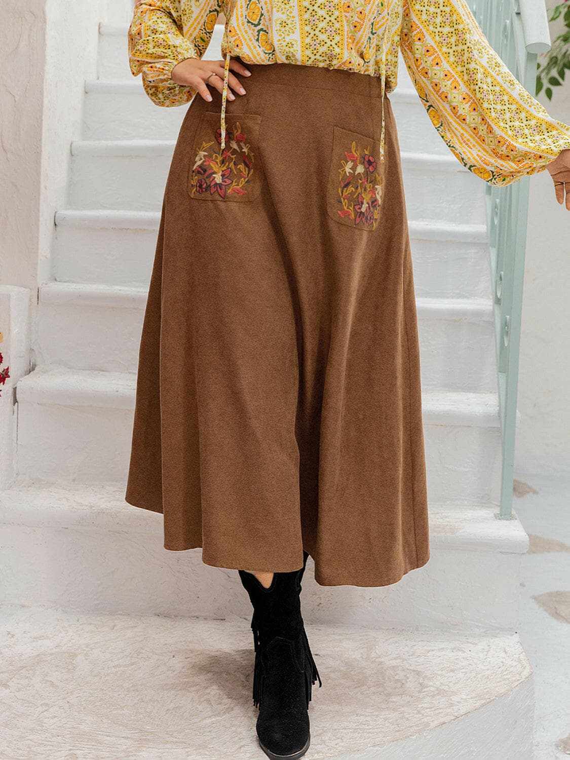 Plus size embroidered high waist skirt - Love Salve