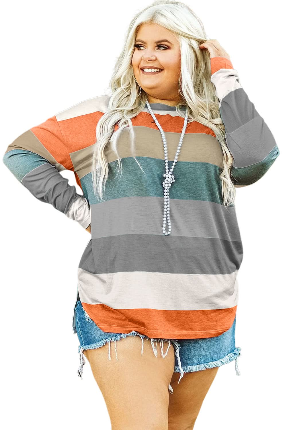 Plus size green stripe pullover - Love Salve