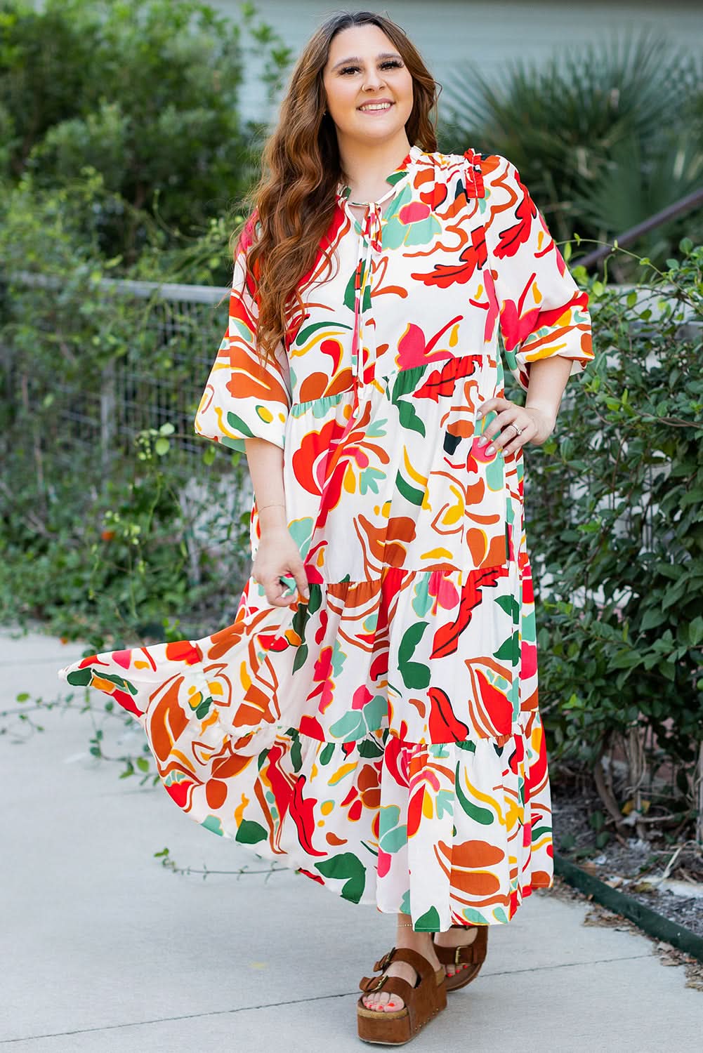 Plus size orange floral dress - Love Salve