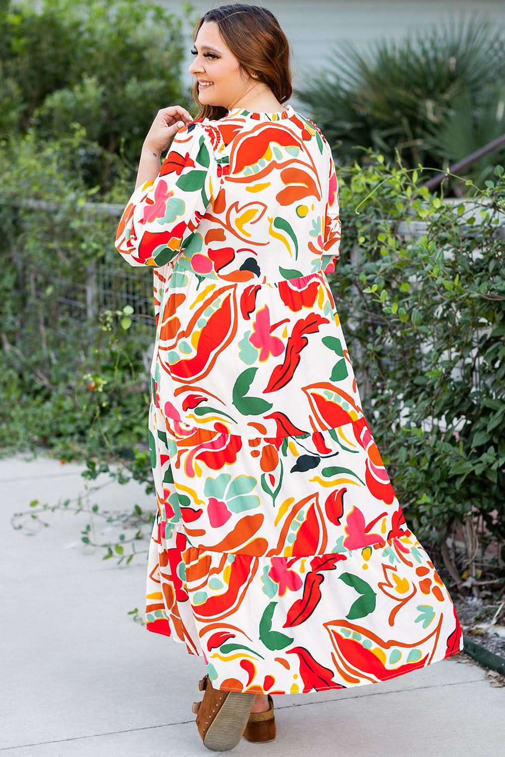 Plus size orange floral dress - Love Salve