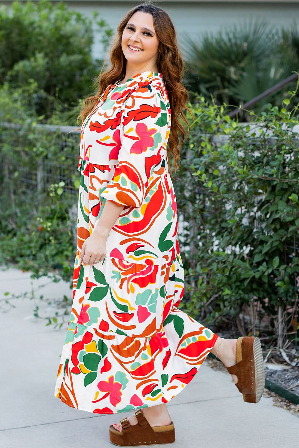 Plus size orange floral dress - Love Salve