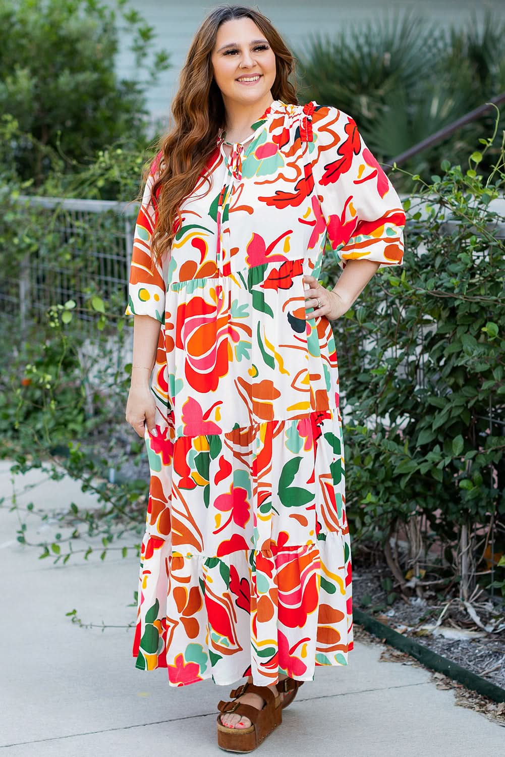 Plus size orange floral dress - Love Salve