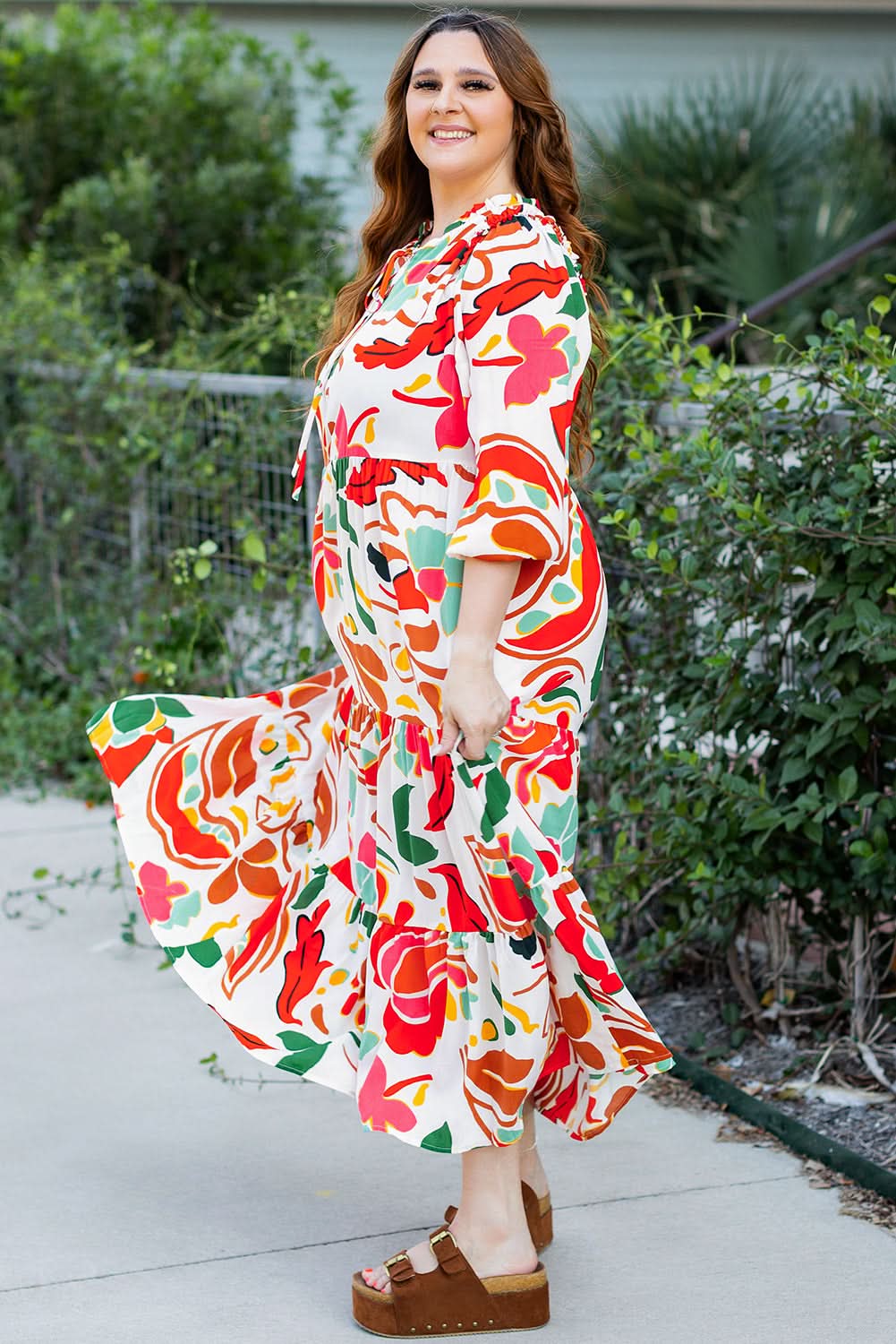 Plus size orange floral dress - Love Salve