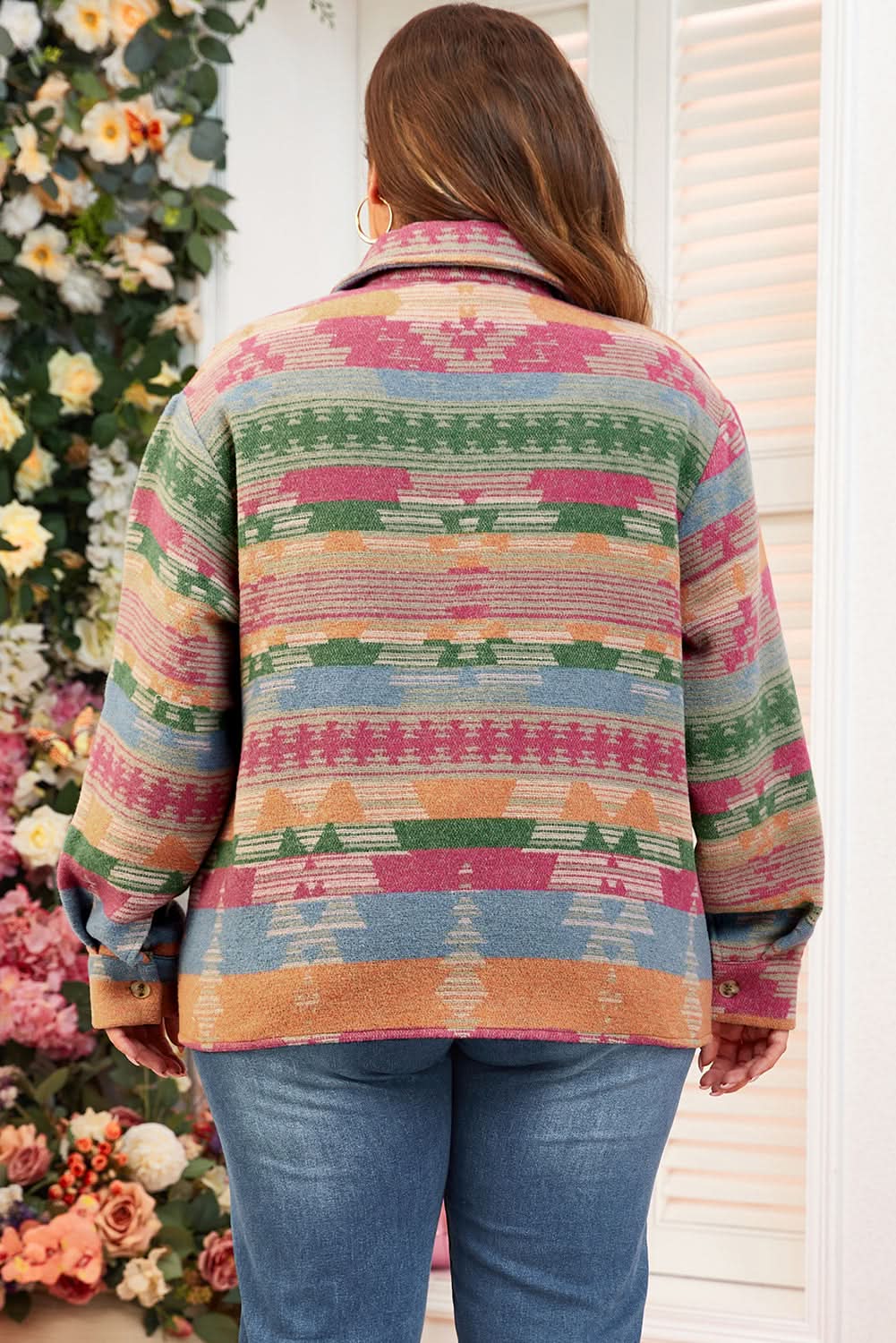 Plus size pink aztec shacket - Love Salve